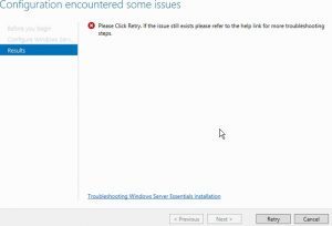 Installing Windows Server 2012 R2 Essentials Role failed